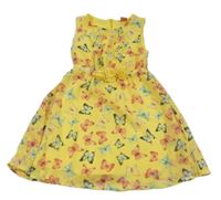 Žlté šifónové šaty s motýlikmi a 3D kvety Kiki&Koko