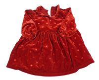 Červené zamatové šaty s hviezdičkami a golierikom M&S