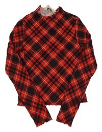 Červeno-černo-bílé kárované crop triko H&M