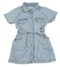 Svetlomodré šisované rifľové prepínaci košeľové šaty s opaskom ZARA