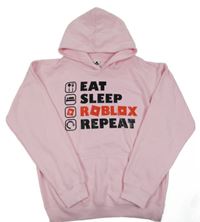 Světlerůžová mikina s nápisy a obrázky a kapsou a kapucí 