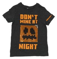 Tmavosivé melírované tričko s Minecraft a překlápěcími flitre George