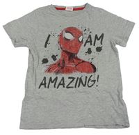 Šedé tričko Spiderman s nápismi Marvel