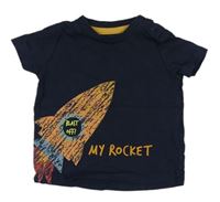 Tmavomodré tričko s raketou a nápisem F&F