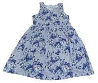 Modro-biele pruhované bavlnené šaty s motýly H&M