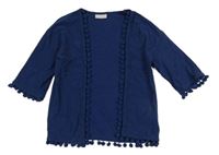 Tmavomodrý bavlnený cardigan s bambulemi Matalan