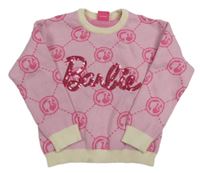 Ružový vzorovaný sveter s nápisem Barbie z flitrů zn. V by Very