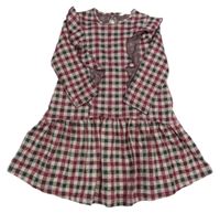 Starorůžovo-vínovo-černé kostkované šaty s volánky Primark