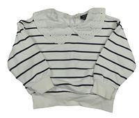 Bielo-čierna pruhovaná mikina s golierikom s madeirou Primark