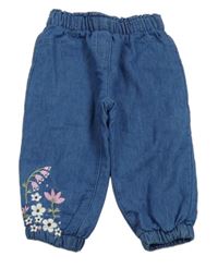 Modré podšité cuff rifle s výšivkami květů