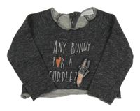 Antracitová melírovaná crop mikina s králikom a nápisom Next