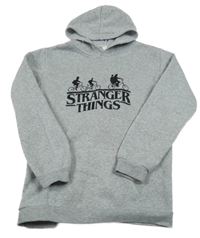 Sivá melírovaná mikina so Stranger Things a kapucňou