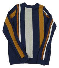 Tmavomodro-hnedo-sivý pruhovaný sveter Next