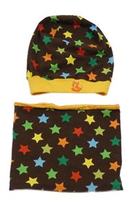 2sest - Hnědá čepice s hvězdami + nákrčník