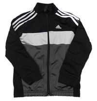 Černo-tmavošedo-bílá sportovní propínací mikina s logem Adidas