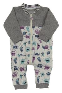 Šedo-světlešedý melírovaný teplákový overal s příšerkami Matalan