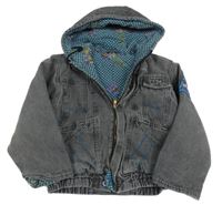 Tmavosivá rifľová zateplená bunda s kapucňou