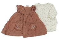 2set - Starorůžové manšestrové propínací šaty s výšivkami květin + smetanové body Next