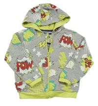 Sivá melírovaná prepínaci mikina s komiksovými nápisy a kapucňou Kuniboo