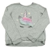Sivá melírovaná mikina s jednorožcom s flitrami H&M