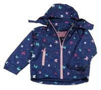 Tmavomodrá puntíkatá šusťáková lehce zateplená bunda s motýly a kapucí Pocopiano