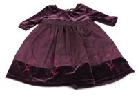 Vínové sametovo/šusťákové slavnostní šaty s páskem a výšivkami Next