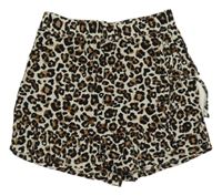 Béžovo-hnedo-čierne ľahké sukňové kraťasy s leopardím vzorom Page One Young