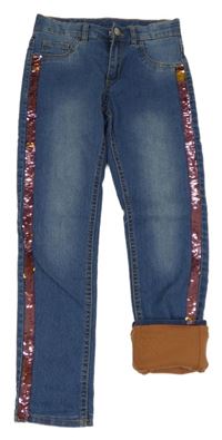 Modré skinny podšité rifle s překlápěcími flitry Dopodopo