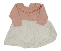 Růžovo-bílé svetrovo/plátěné šaty s květy Matalan