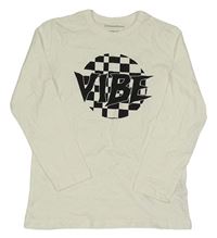 Smotanové tričko s kockovaným vzorom a nápisom Primark