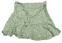 Zeleno-biela kvetovaná ľahká sukňa s opaskom New Look