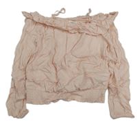 Světlerůžová lehká crop halenka s volánkem H&M