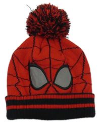 Červeno-černá pletená čepice s bambulí - Spiderman Marvel