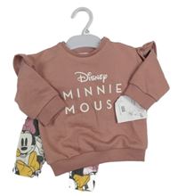 Nové - 2 set - starorůžová mikina s nápisem + bílé legíny s Minnie F&F