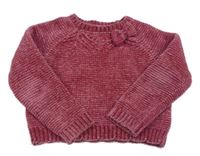 Ružový žinylkový sveter s mašlou