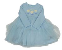 Světlemodré žebrované šaty s květinami a tylovou sukní Primark