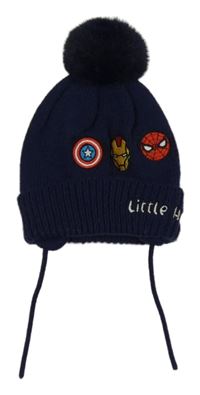 Tmavomodrá pletená čepice s Marvel a bambulí Marvel