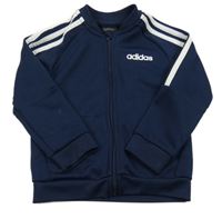 Tmavomodrá sportovní propínací mikina s pruhy a logem Adidas