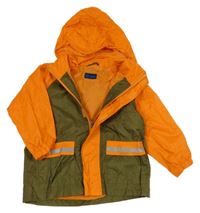 Kaki-oranžová šušťáková jarná bunda s robotom a kapucňou