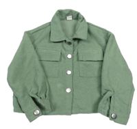 Zelená rebrovaná crop ľahká bunda s golierikom shein