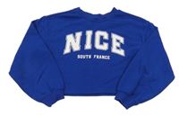 Zafírová crop mikina s nápisom