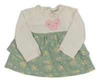 Bielo-zelené kvetované šaty so srdiečkom