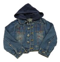 Tmavomodrá rifľová bunda s teplákovou kapucňou alive