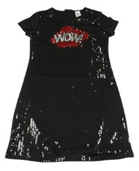 Čierne flitrové šaty s nápisom C&A