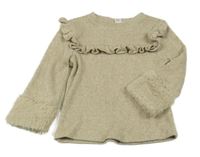 Béžové rebrované úpletové tričko s volánikom a kožešinovým lemem River Island