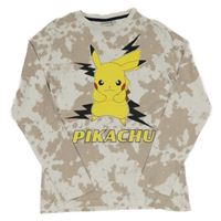 Bielo-béžové vzorované tričko s Pikachu
