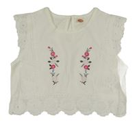 Biela crop top s kvítky a čipkou