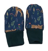 Tmavomodro-zelené softshellové rukavice s koloušky 