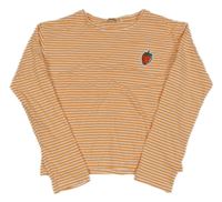 Oranžovo-biele pruhované crop tričko s jahodou