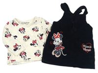 2Set - Tmavomodré manšestrové šaty s Minnie a volánky + smetanové triko PRIMARK